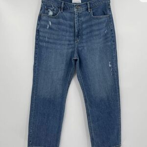 LOFT The 90's High Waist Straight Leg Distressed Blue Denim Jeans Size 31 / 12 P